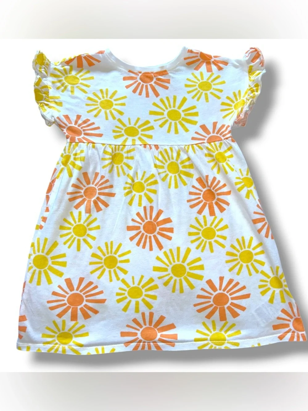 Girls' White Sunburst Print Dress in Yellow & Orange size 3T